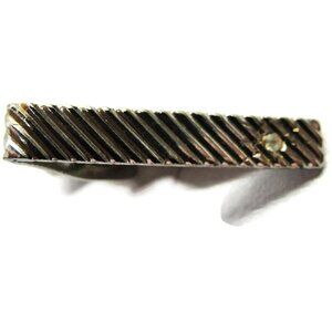 1 1/4" Diagonal Striped With Rhinestone Silver Tone Vintage Neck Tie Clip